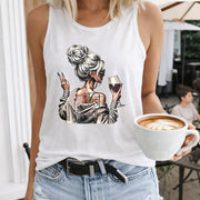 Woman with Wine Women's Color Cotton Tank Top in White