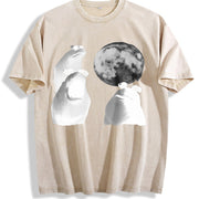 Viral Moon Frog Meme Vintage Washed T-Shirt in Beige