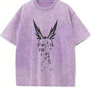 Anime My Hero Academia All Might High-end Luxury Retro vintage washed oversized T-shirt in Purple