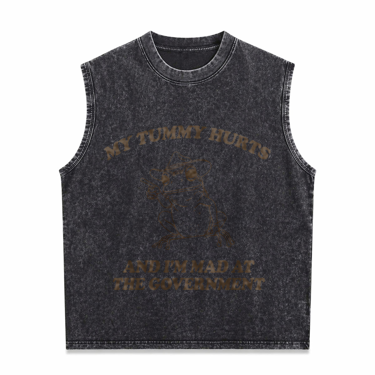 My Tummy Hurts and I'm Mad at the Government Frog Vintage Washed Tank Top in Black