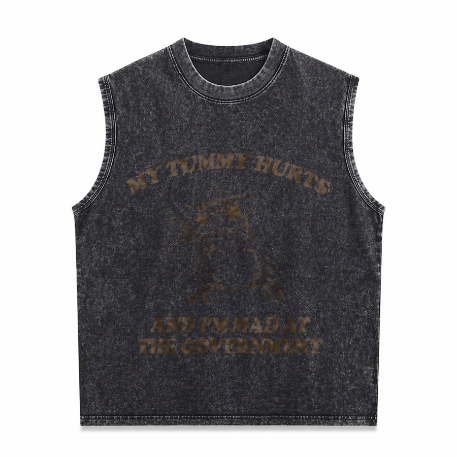 My Tummy Hurts and I'm Mad at the Government Frog Vintage Washed Tank Top in Black