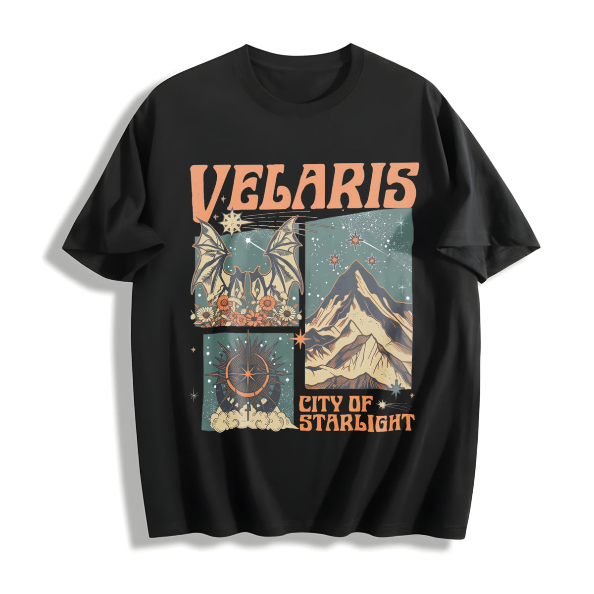 Velaris City of Starlight Acotar the Night Court Acotar Cotton T-Shirt in Black