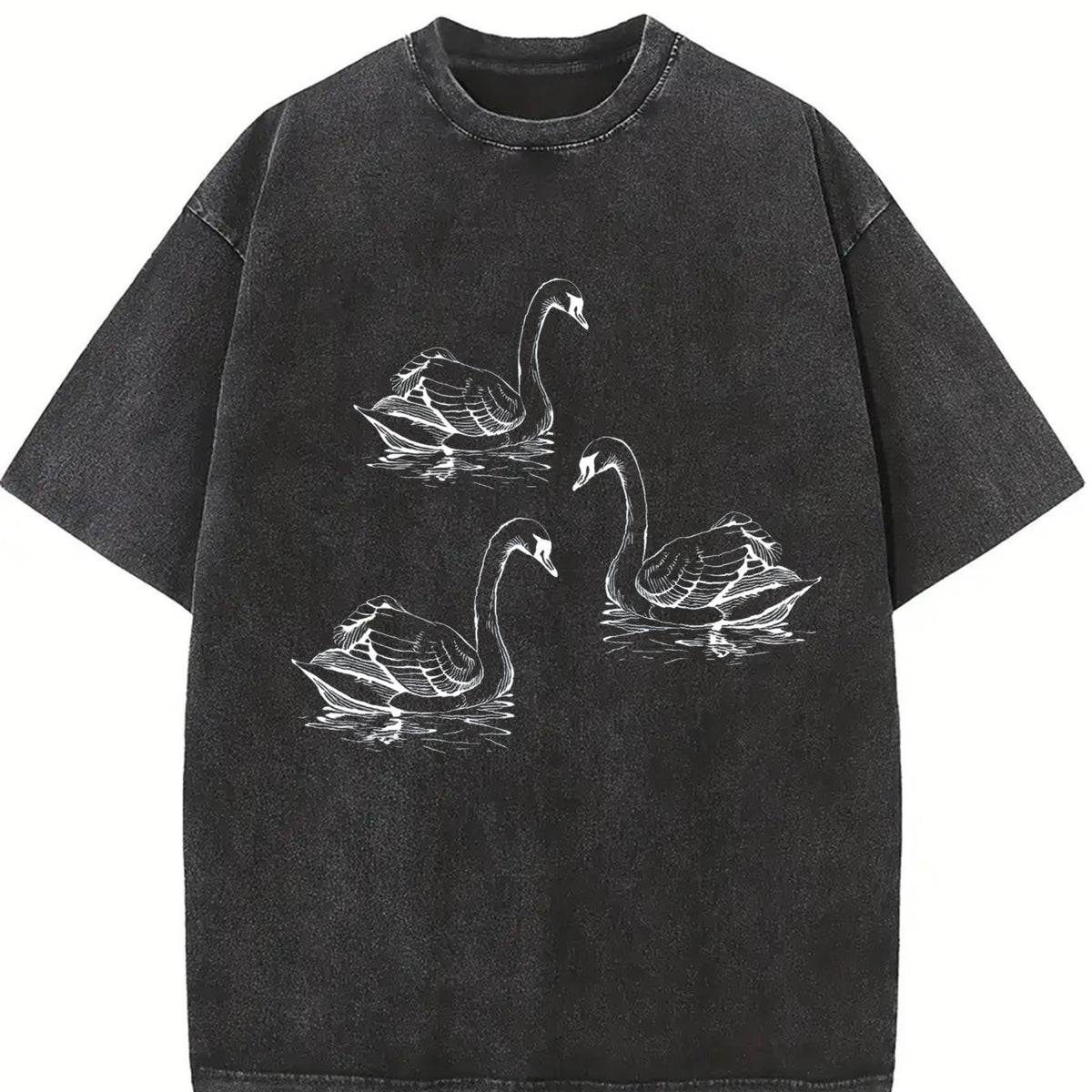 Swan 90s Retro ® Y2k Swan Vintage Washed T-Shirt in Black