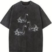 Swan 90s Retro ® Y2k Swan Vintage Washed T-Shirt in Black