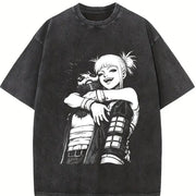 Dabi x Toga My Hero Academia Anime vintage washed oversized T-shirt in Black