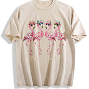 Hello Flamingo Beach Vintage Washed T-Shirt in Beige