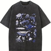 Sea Animal 90s Retro Vintage Washed T-Shirt in Black