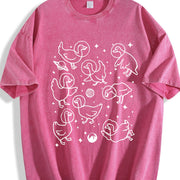 Retro Geese in Space 90s Vintage Washed T-Shirt in Red
