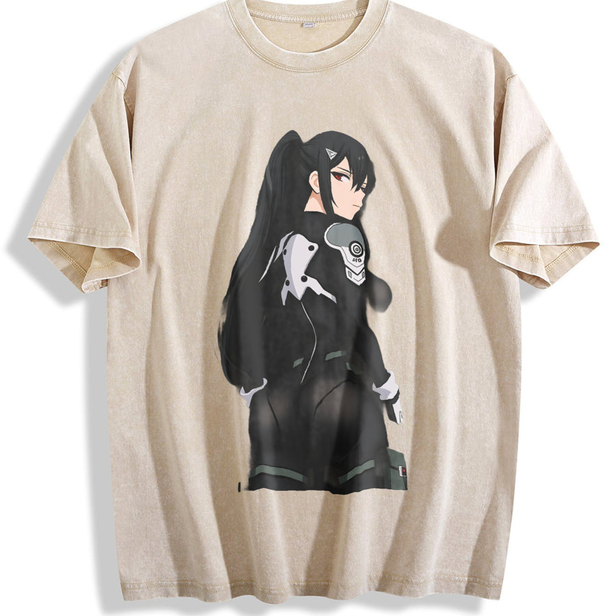 Mina Ashiro Kaiju No 8 Anime Manga vintage washed oversized T-shirt in Beige