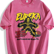 Eureka Skeleton Lightening Bolt Sleeveless Tank Vintage Washed T-Shirt in Red