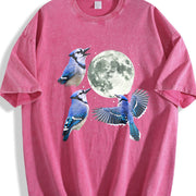 Blue Jay Moon 90s Retro Celestial Bird Watcher Vintage Washed T-Shirt in Red