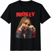 Brokey Portrait Cotton T-Shirt in Black