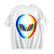 Premium Alien Head Trippy Vaporwave Techno Rave EDM Music Cotton T-Shirt in White