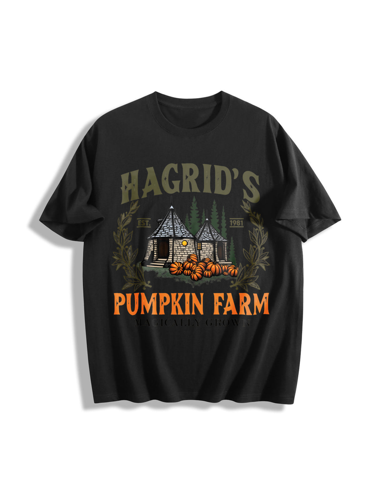 Hagrid's Pumpkin Patch Cotton T-Shirt in Black