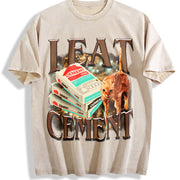 I Eat Cement Cat Meme Vintage Washed T-Shirt in Beige