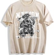 Nation Snake Skull Vintage Washed T-Shirt in Beige