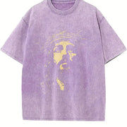 Distressed Yellow Portrait Vintage Washed T-Shirt in Purple