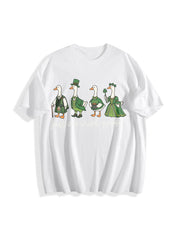 Goose St Patrick's Day Silly Irish Goose Four Leaf Clover Cotton T-Shirt in White