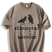 Bird Attempted Murder Crow Vintage Washed T-Shirt in Brown