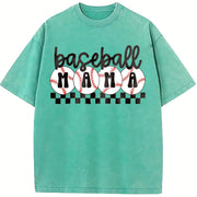 Baseball Mama Checkered Mama Vintage Washed T-Shirt in Blue