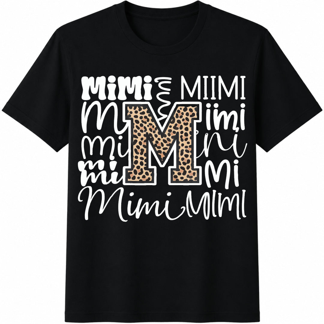 Mimi Leopard Letter Cotton T-Shirt in Black