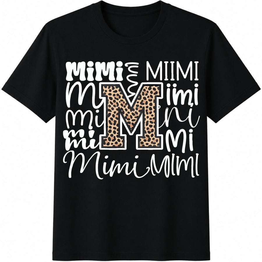 Mimi Leopard Letter Cotton T-Shirt in Black