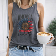 America Land of Free Women's Color Cotton Tank Top in Gray