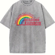Take a Look It's in a Book Reading Rainbow vintage washed oversized T-shirt in Gray