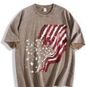 Wavy American Flag Vintage Washed T-Shirt in Brown