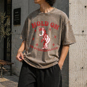 Hold on I'm Overstimulated Vintage Washed T-Shirt in Brown
