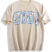 Floral Gigi for Gigi Grandma vintage washed oversized T-shirt in Beige