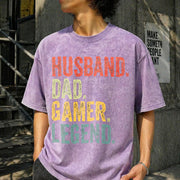 Gamer Dad Legend Husband Father's Day Vintage Washed T-Shirt in Purple