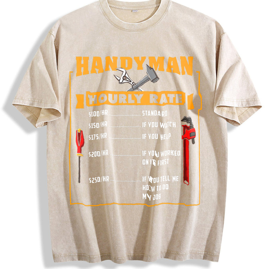 Handyman Hourly Rate vintage washed oversized T-shirt in Beige