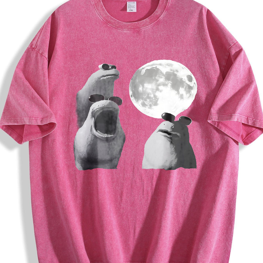 Viral Moon Frog Meme Vintage Washed T-Shirt in Red