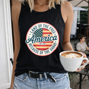 America Land of the Free Because of the Brave Women's Color Cotton Tank Top in Black
