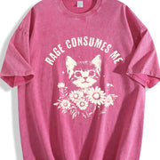 Rage Consumes Me Cute Cat Meme Favorite vintage washed oversized T-shirt in Red