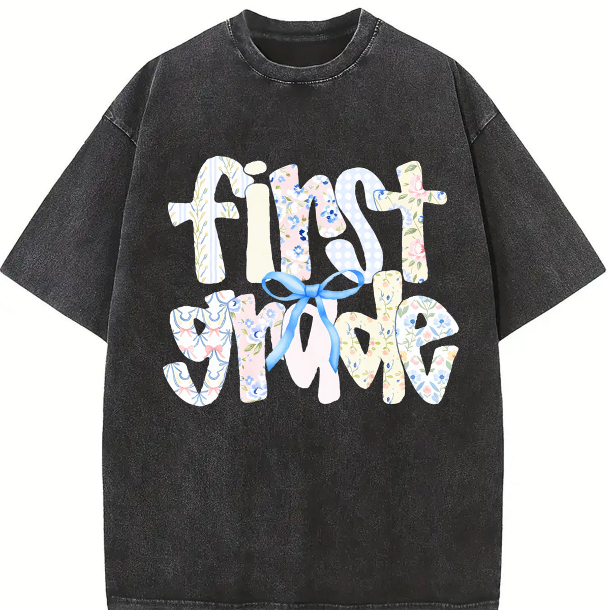 First Grade Teacher Vintage Washed T-Shirt in Black