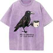 Hello Darkness My Old Friend Black Bird Coffee vintage washed oversized T-shirt in Purple