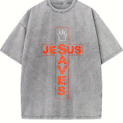 Jesus Saves High-qualitybatik Regular Vintage Washed T-Shirt in Gray