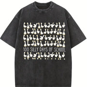 Silly Goose 100 Days of School Vintage Washed T-Shirt in Black