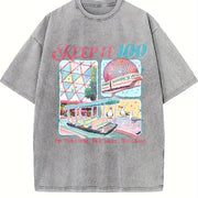 Retro Keep It 100 The Land The Seas The Skies Family Trip vintage washed oversized T-shirt in Gray