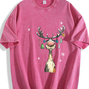 Merry Reindeer Cocktail vintage washed oversized T-shirt in Red