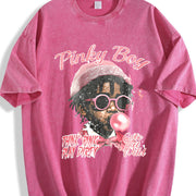 Pink with a Playful Vintage Washed T-Shirt in Red