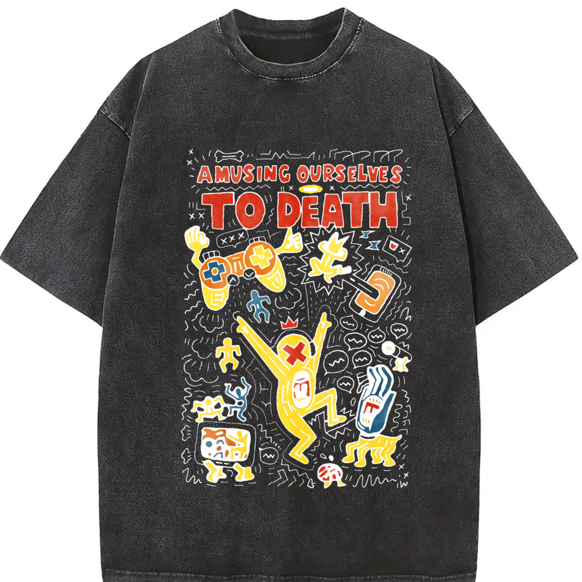 1 Pcs Heavy Adorable Vintage Washed T-Shirt in Black