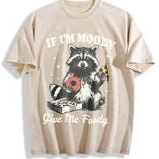 Retro Raccoon If I'm Moody Give Me Foody Vintage Washed T-Shirt in Beige