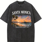 Santa Monica California Vintage Washed T-Shirt in Black