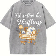 I'd Rather Be Thrifting vintage washed oversized T-shirt in Gray