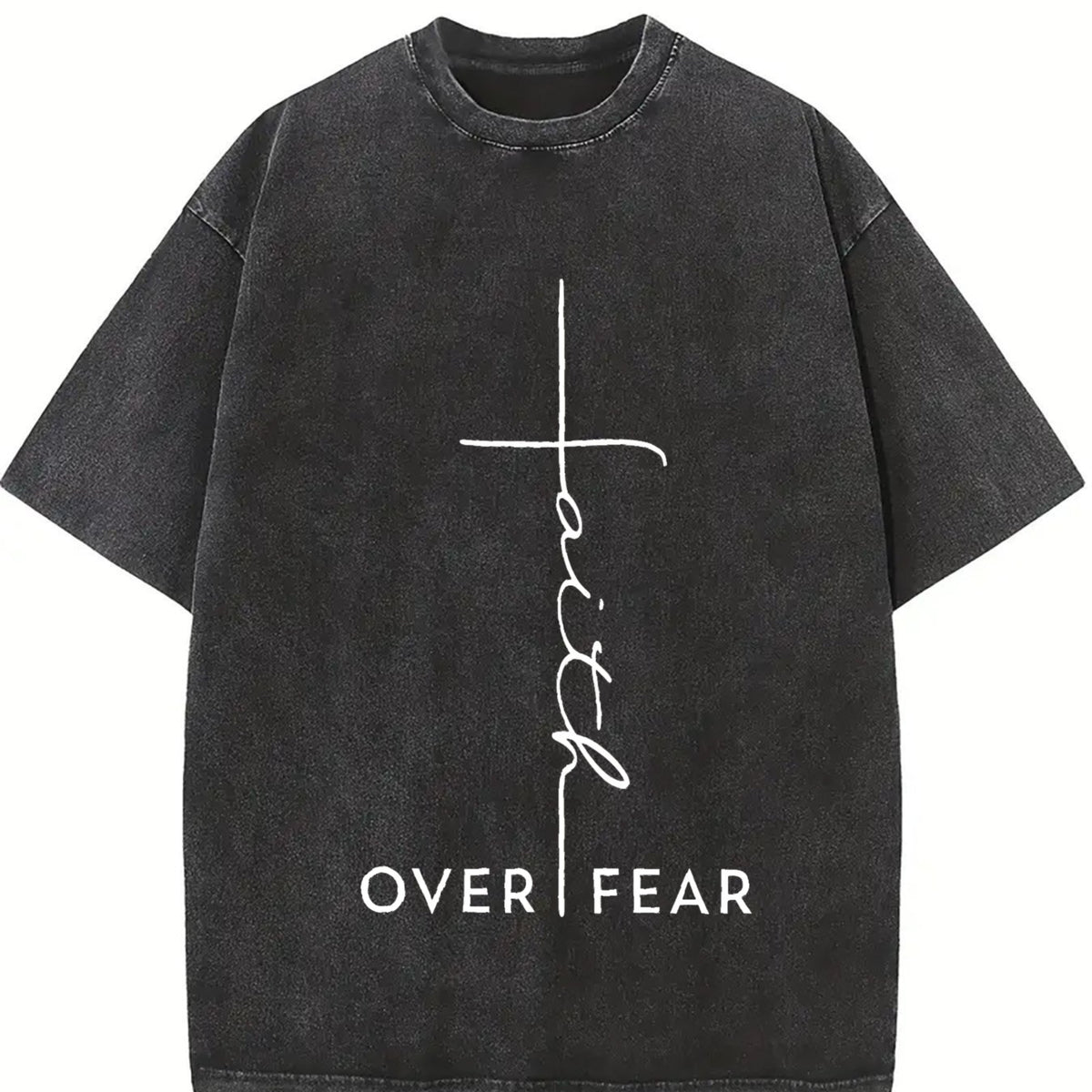 Faith Over Fear Christian for & Vintage Washed T-Shirt in Black
