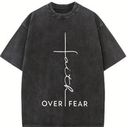 Faith Over Fear Christian for & Vintage Washed T-Shirt in Black