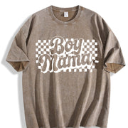 Boy Mama Retro Checkers Vintage Washed T-Shirt in Brown